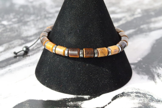PULSERA OJO DE TIGRE CON SEPARADORES DE HEMATITA